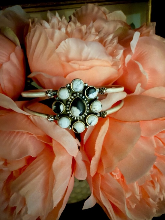 Jewelry - White Buffalo Flower Cluster cuff signed and stamped 925 sterling silver
